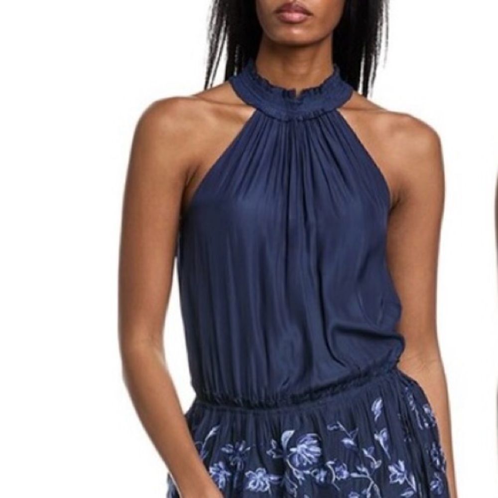 NWT RAMY BROOK Marcel Floral Mini Dress Navy Embroidered Medium - Picture 3 of 14